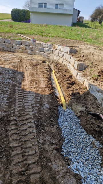 Drainage entlang einer Natursteinmauer